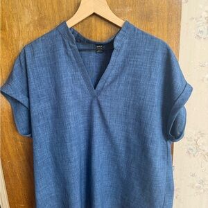 Blue V-Neck Short Sleeve Tunic